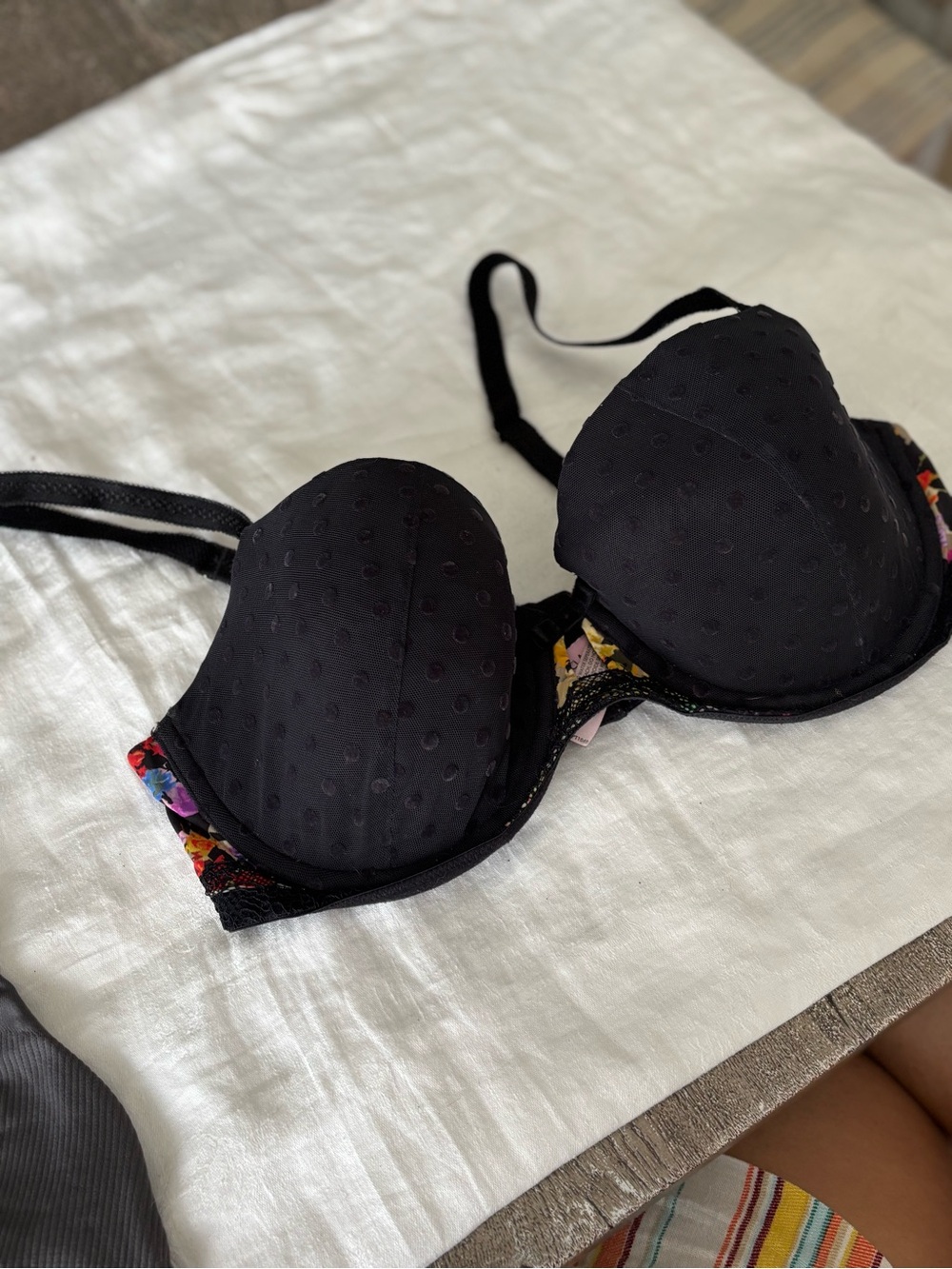 Black Padded Underwire Bra with Floral Band